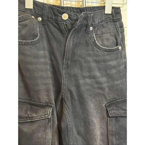 Zara Kids Relaxed Wide Leg Denim Multi Cargo Jeans Wash Black Size 11-12 - Picture 8 of 11